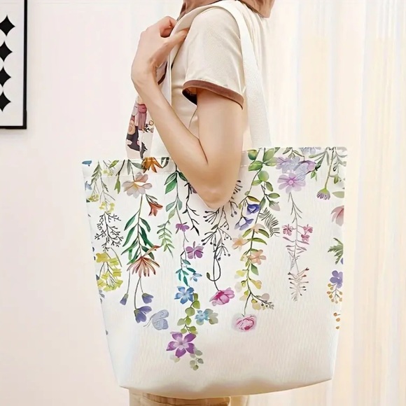 Boutique Handbags - NEW| Floral Pattern Printed Canvas Market Shoulder Reusable Tote Handbag